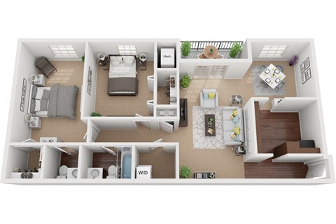 Floor plan for 2 beds, 1.5 baths, 1188 sqft